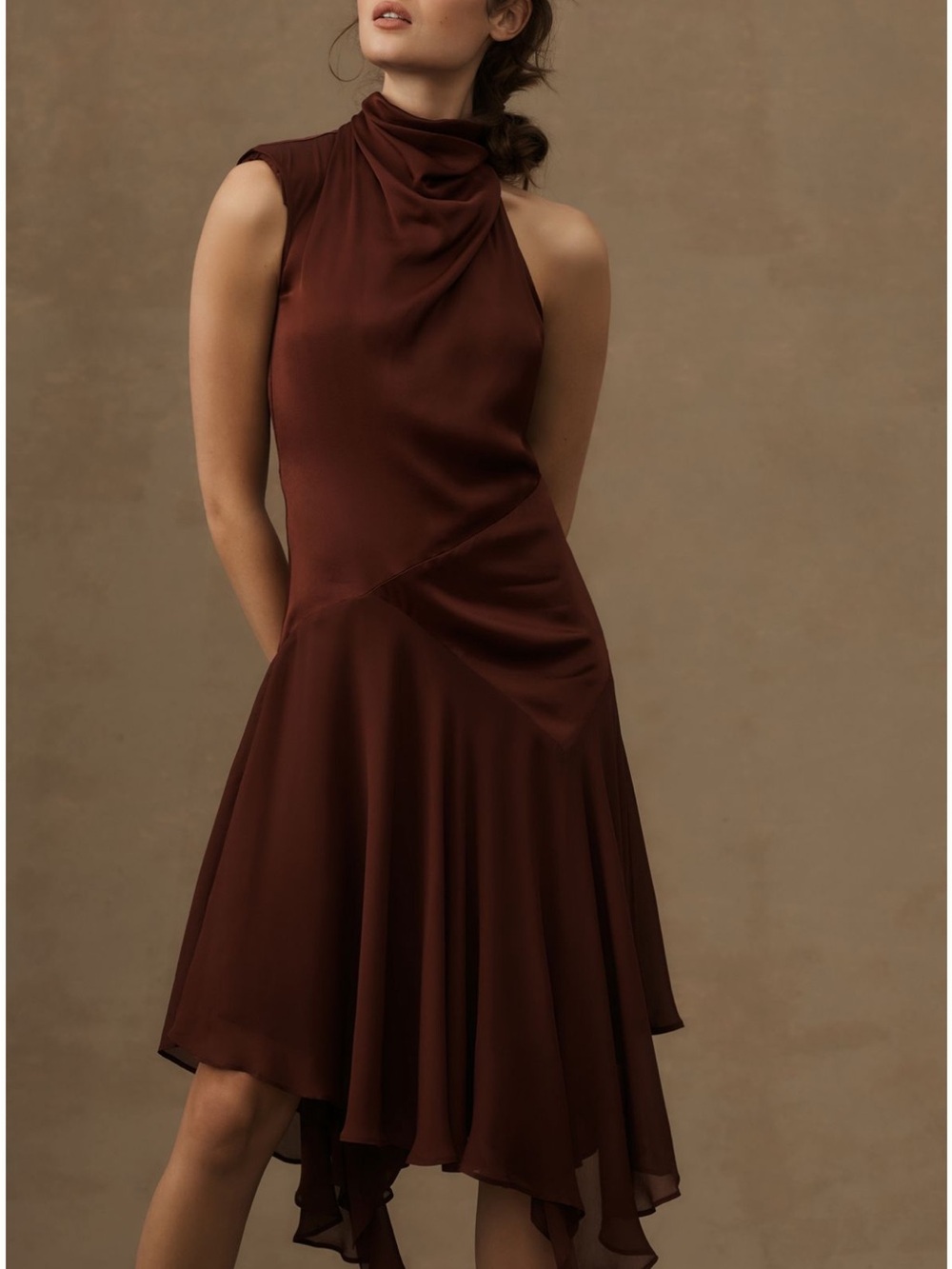 Anthropologie Plum Mock-Neck Asymmetrical Midi